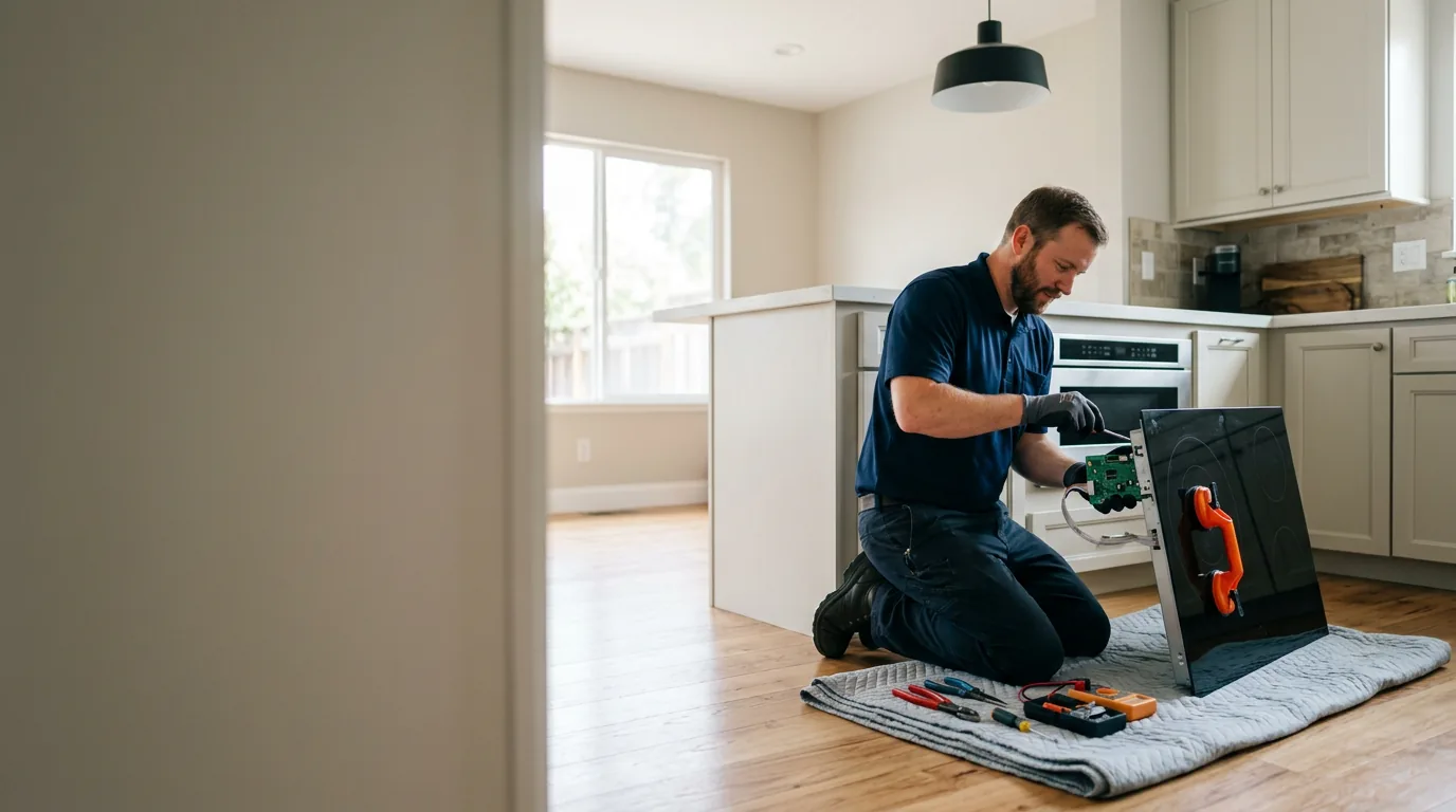 Top Appliance Repair technician performing cooktop repair in a Bay Area home