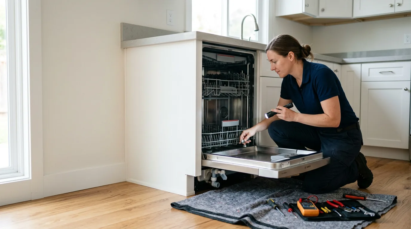 Top Appliance Repair technician performing dishwasher repair in a Bay Area home
